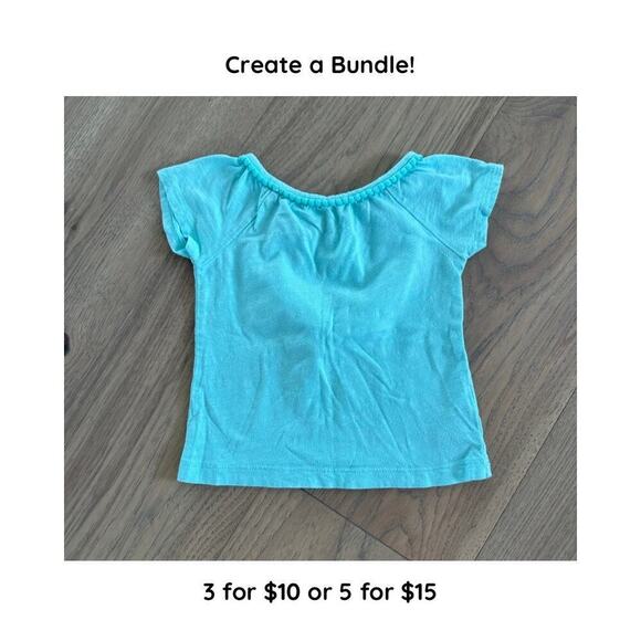 Carters Girls Aqua Blue Pom Pom Trim Knit Short Sleeve T Shirt Size 12M - Picture 1 of 7